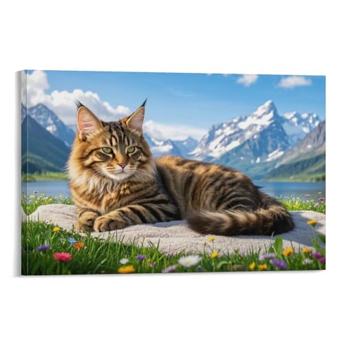 YYVKPMLXC Leinwand Bilder Maine Coon Katze Ölgemälde Natürliche Landschaft Leinwandkunst Abstrakt Gemälde Geschenk Zum Geburtstag Wohnzimmer Wanddekoration 08x12inch(20x30cm) von YYVKPMLXC