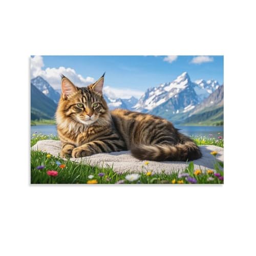 YYVKPMLXC Maine Coon Katze Leinwand Bilder Natürliche Landschaft Wandkunst Ästhetisch Gemälde Geschenk Zum Geburtstag Wohnzimmer Heimdekoration 08x12inch(20x30cm) von YYVKPMLXC
