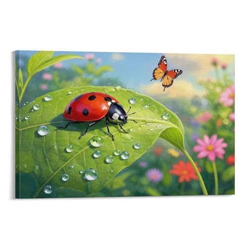 YYVKPMLXC Marienkäfer Ölgemälde Auf Leinwand Schmetterling Leinwandkunst Abstrakt Gemälde Geschenk Zum Geburtstag Schlafzimmer Heimdekoration 16x24inch(40x60cm) von YYVKPMLXC