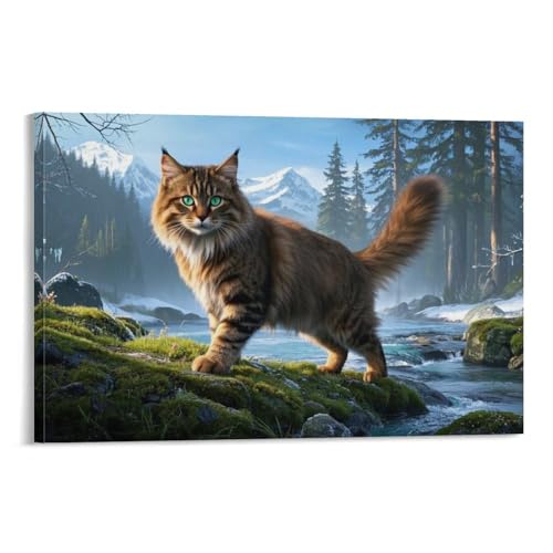 YYVKPMLXC Norwegische Waldkatze Leinwand Bilder Natürliche Landschaft Leinwandmalerei Abstrakt Gemälde Home Deko Esszimmer Kunstwerk Für Badezimmer Büro Dekorieren 12x18inch(30x45cm) von YYVKPMLXC