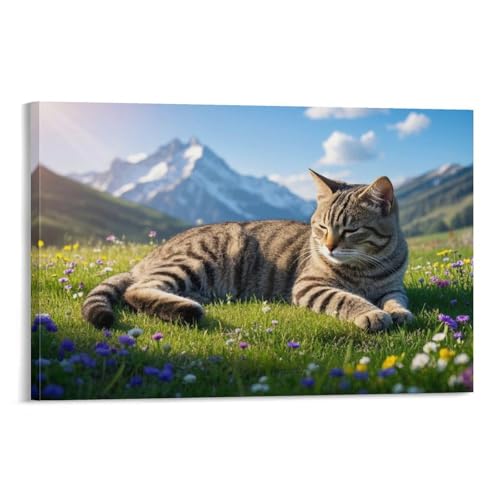 YYVKPMLXC Ölgemälde Auf Leinwand Europäische Kurzhaarkatze Leinwandmalerei Frühlings Outdoor Landschaft Ästhetisch Gemälde Painting Home Deko Esszimmer Wandbild 16x24inch(40x60cm) von YYVKPMLXC