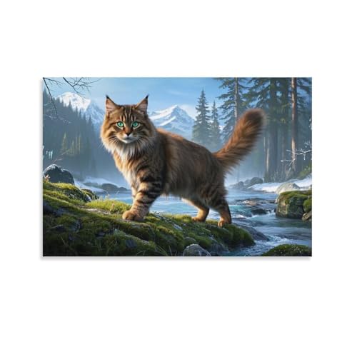 YYVKPMLXC Ölgemälde Auf Leinwand Norwegische Waldkatze Leinwandkunst Natürliche Landschaft Abstrakt Gemälde Home Deko Schlafzimmer Heimdekoration 08x12inch(20x30cm) von YYVKPMLXC