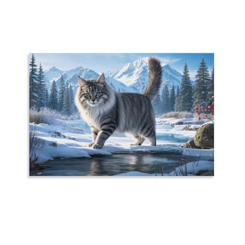 YYVKPMLXC Ölgemälde Auf Leinwand Sibirische Katze Leinwandkunst Winter Schneelandschaft Abstrakt Gemälde Geschenk Zum Geburtstag Esszimmer Wandkunst Heim Dekoration 20x30inch(50x75cm) von YYVKPMLXC