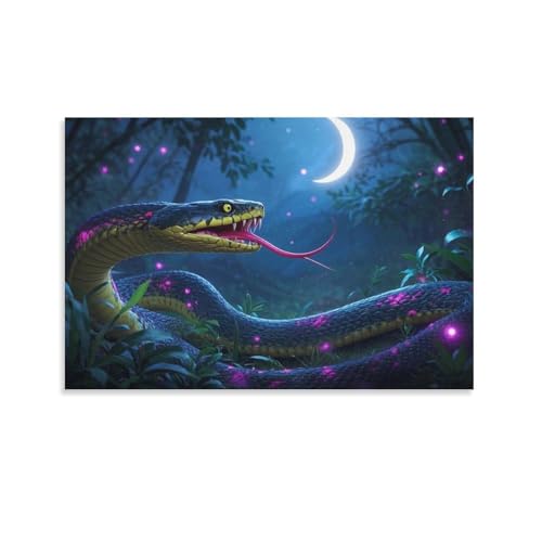 YYVKPMLXC Ölgemälde Auf Leinwand Viper Leinwandkunst Mondnacht Jungel Abstrakt Gemälde Home Deko Schlafzimmer Heimdekoration 20x30inch(50x75cm) von YYVKPMLXC