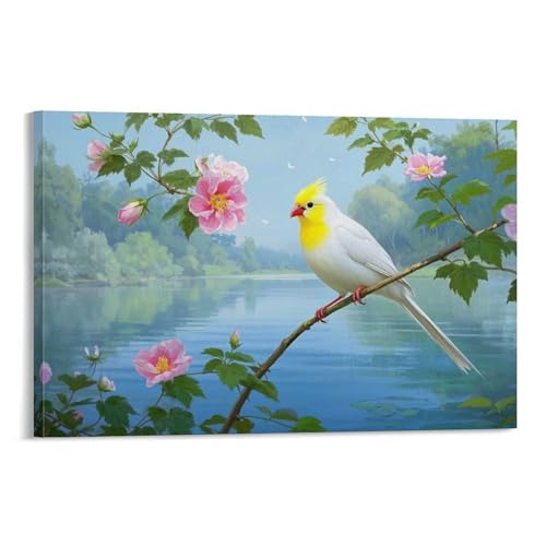 YYVKPMLXC Ölgemälde Auf Leinwand Welligensittich Leinwandkunst Spring Seelandschaft Modern Gemälde Painting Home Deko Schlafzimmer Wandbild 08x12inch(20x30cm) von YYVKPMLXC