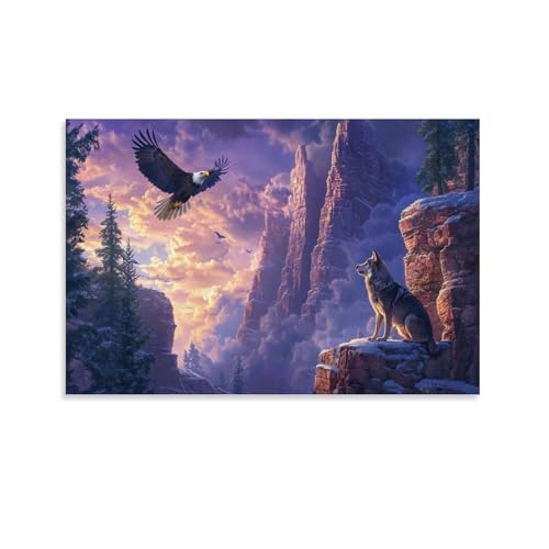 YYVKPMLXC Ölgemälde Auf Leinwand Wolf Leinwandmalerei Modern Adler Gemälde Geschenk Zum Geburtstag Esszimmer Wandkunst 16x24inch(40x60cm) von YYVKPMLXC