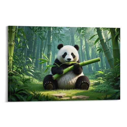 YYVKPMLXC Panda Ölgemälde Auf Leinwand Bambushain Leinwandkunst Ästhetisch Gemälde Geschenk Zum Geburtstag Esszimmer Wohnung Deko 12x18inch(30x45cm) von YYVKPMLXC