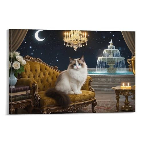 YYVKPMLXC Ragdoll-Katze Kunstdruck Auf Leinwand Innenansicht Leinwandkunst Modern Gemälde Schlafzimmer Esszimmer Heimdekoration 16x24inch(40x60cm) von YYVKPMLXC
