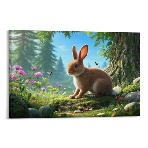 YYVKPMLXC Rex-Hase Leinwand Bilder Frühlingsszene Leinwandmalerei Abstrakt Gemälde Home Deko Esszimmer Kunstwerk Für Badezimmer Büro Dekorieren 12x18inch(30x45cm) von YYVKPMLXC