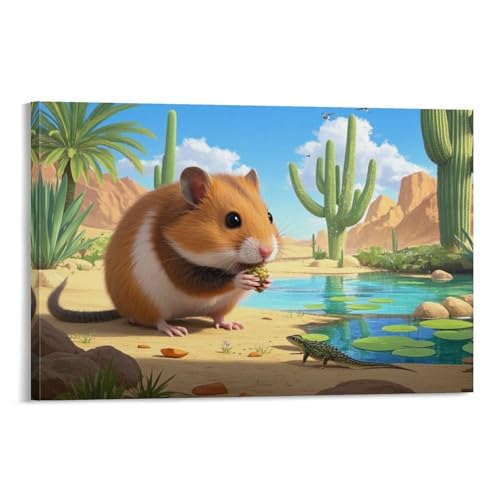 YYVKPMLXC Roborovski-ZwergHamster Leinwand Bilder Wüstenoase Leinwandmalerei Abstrakt Gemälde Home Deko Esszimmer Kunstwerk Für Badezimmer Büro Dekorieren 08x12inch(20x30cm) von YYVKPMLXC