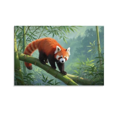 YYVKPMLXC RotPanda Ölgemälde Auf Leinwand Bambuswald Leinwandkunst Modern Gemälde Home Deko Esszimmer Kunstwerk Für Badezimmer Büro 12x18inch(30x45cm) von YYVKPMLXC