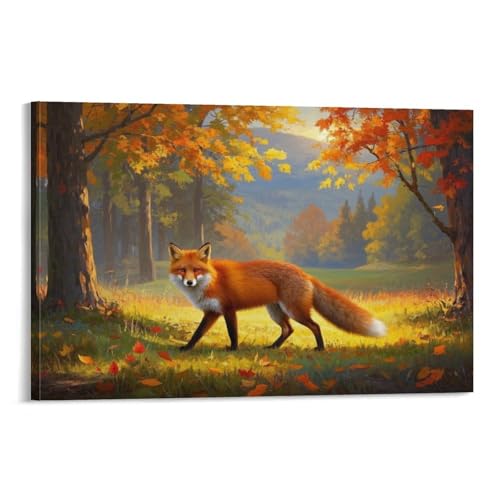 YYVKPMLXC Rotfuchs Leinwand Bilder Herbstwald Leinwandmalerei Abstrakt Gemälde Home Deko Esszimmer Kunstwerk Für Badezimmer Büro Dekorieren 16x24inch(40x60cm) von YYVKPMLXC