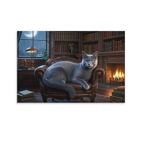 YYVKPMLXC Russische Blaukatze Ölgemälde Auf Leinwand Bücherregal Leinwandmalerei Abstrakt Gemälde Painting Home Deko Schlafzimmer Wandkunst 08x12inch(20x30cm) von YYVKPMLXC