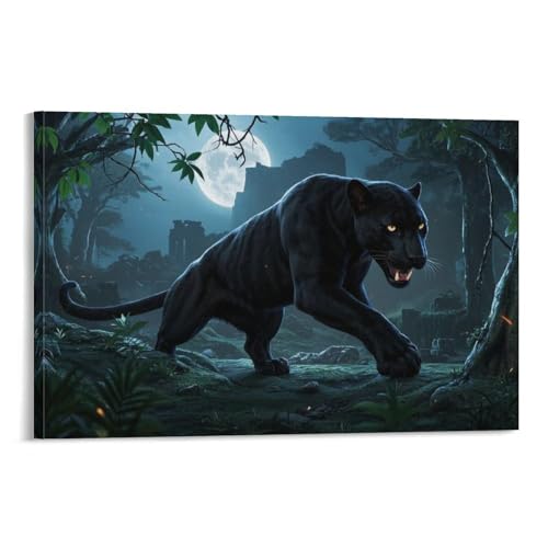 YYVKPMLXC Schwarzer Leopard Leinwand Bilder Tropischen Regenwald Leinwandkunst Abstrakt Gemälde Geschenk Zum Geburtstag Schlafzimmer Wandbild Dekorieren 12x18inch(30x45cm) von YYVKPMLXC