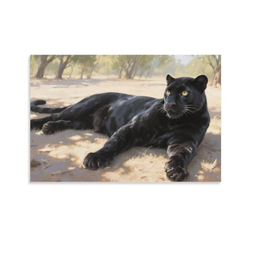 YYVKPMLXC Schwarzer Panther Leinwand Bilder Sonnige Wildnis Leinwandkunst Ästhetisch Gemälde Home Deko Esszimmer Wanddekoration 20x30inch(50x75cm) von YYVKPMLXC