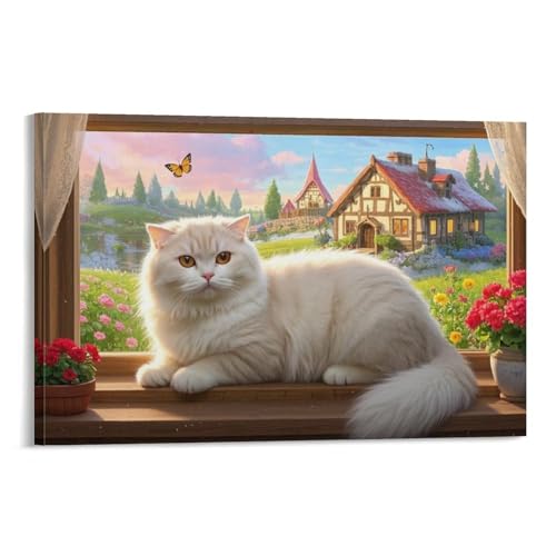 YYVKPMLXC Scottish Fold Katze Leinwand Bilder Pastorale Landschaft Leinwandmalerei Ästhetisch Gemälde Home Deko Wohnzimmer Heimdekoration 16x24inch(40x60cm) von YYVKPMLXC