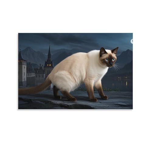 YYVKPMLXC Siamesische Katze Leinwand Bilder Schloss Leinwandmalerei Ästhetisch Gemälde Home Deko Wohnzimmer Heimdekoration 12x18inch(30x45cm) von YYVKPMLXC