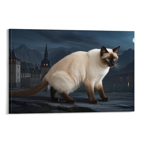 YYVKPMLXC Siamesische Katze Ölgemälde Auf Leinwand Schloss Leinwandmalerei Ästhetisch Gemälde Geschenk Zum Geburtstag Esszimmer Wandkunst 08x12inch(20x30cm) von YYVKPMLXC