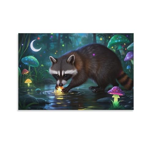 YYVKPMLXC Waschbär Leinwand Bilder Waldnacht Leinwandmalerei Abstrakt Gemälde Home Deko Esszimmer Kunstwerk Für Badezimmer Büro Dekorieren 08x12inch(20x30cm) von YYVKPMLXC