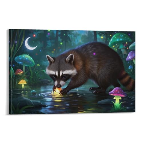 YYVKPMLXC Waschbär Ölgemälde Auf Leinwand Waldnacht Leinwandkunst Ästhetisch Gemälde Geschenk Zum Geburtstag Esszimmer Wohnung Deko 20x30inch(50x75cm) von YYVKPMLXC
