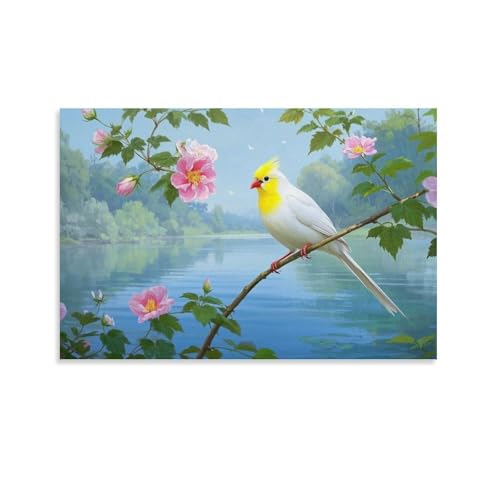 YYVKPMLXC Welligensittich Fotobild Auf Leinwand Spring Seelandschaft Leinwandkunst Modern Gemälde Wohnzimmer Heimdekoration 08x12inch(20x30cm) von YYVKPMLXC
