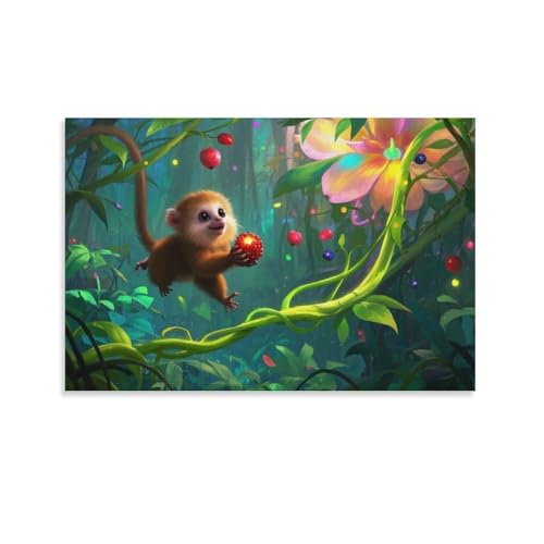 YYVKPMLXC Zwergmaki Leinwand Bilder Tropischen Regenwald Leinwandmalerei Abstrakt Gemälde Home Deko Esszimmer Kunstwerk Für Badezimmer Büro Dekorieren 12x18inch(30x45cm) von YYVKPMLXC