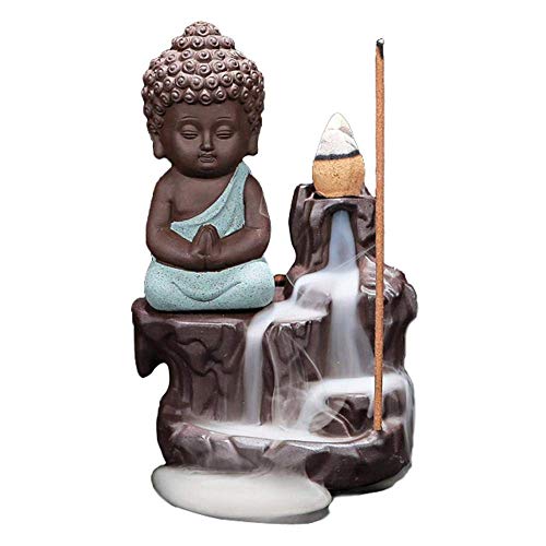 Buddha Handmade Waterfall Backflow Incense Burner,Backflow Incense Burner Incense Holder for Home Office Bedroom Yoga Decoration with 10 Pcs Free Cones (Lt.blue) von YYW
