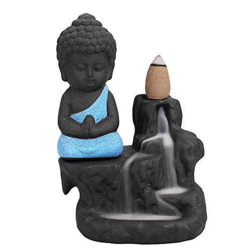 Buddha Handmade Waterfall Backflow Incense Burner,Backflow Incense Burner Incense Holder for Home Office Bedroom Yoga Decoration with 10 Pcs Free Cones (Blue) von YYW