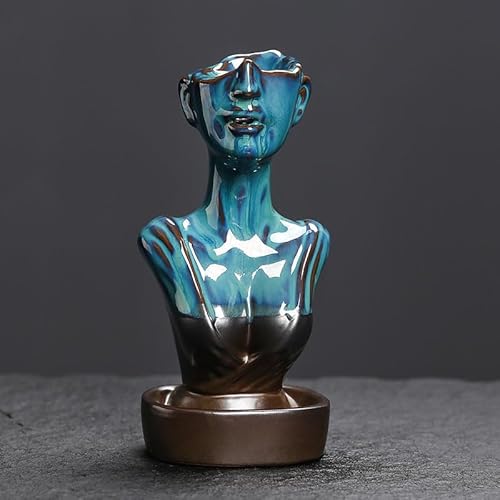 Keramischer Räucherkörper in Oberkörperform | Meditations-Räuchergefäß mit Rauchfluss durch Nasen-/Mundöffnung | Handbemaltes Kunsthandwerk für Aromatherapie Zen-Deko (Kiln blue) von YYW