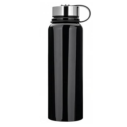 YYW 1.5 Liter Edelstahl Thermo Trinkflasche, Vakuum Isolierte Edelstahl Thermosflasche Auslaufsicher Wasserflasche Sportflasche, Doppelwandige Isolierflasche für Für den Sport (Schwarz) von YYW