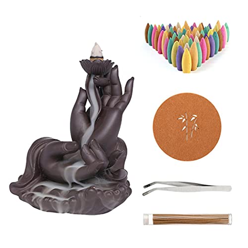 YYW Incense Waterfall Hand Shape Backflow Incense Burner Incense Cone Incense Sticks Set, 1 Incense Holder + 20 Cones + 30 Incense Sticks + 1 Pad+ 1 Tweezer von YYW