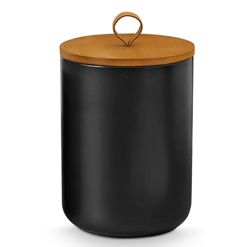 YYW Keramikdosen mit luftdichtem Bambusdeckel für die Küchentheke, zum Servieren von gemahlenem Kaffee, Tee, Kräutern, Getreide, Zucker, Salz, 3 Stück (schwarz, groß) von YYW