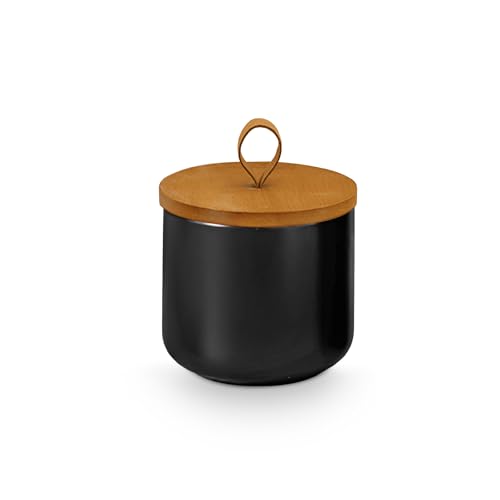 YYW Keramikdosen mit luftdichtem Bambusdeckel für die Küchentheke, zum Servieren von gemahlenem Kaffee, Tee, Kräutern, Getreide, Zucker, Salz, 3 Stück (schwarz, klein) von YYW