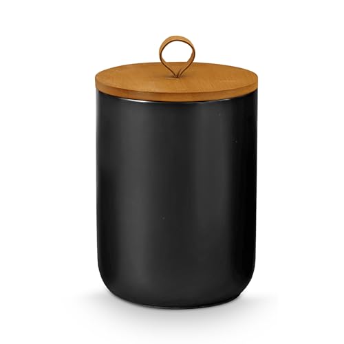 YYW Keramikdosen mit luftdichtem Bambusdeckel für die Küchentheke, zum Servieren von gemahlenem Kaffee, Tee, Kräutern, Getreide, Zucker, Salz, 3 Stück (schwarz, mittel) von YYW