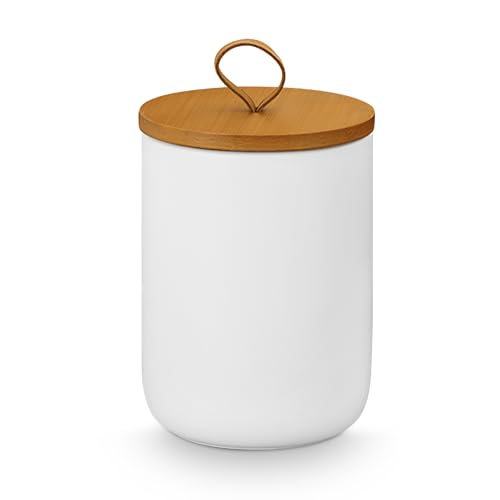 YYW Keramikdosen mit luftdichtem Bambusdeckel für die Küchentheke, zum Servieren von gemahlenem Kaffee, Tee, Kräutern, Getreide, Zucker, Salz, 3 Stück (weiß, groß) von YYW