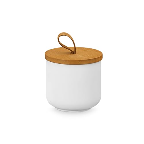 YYW Keramikdosen mit luftdichtem Bambusdeckel für die Küchentheke, zum Servieren von gemahlenem Kaffee, Tee, Kräutern, Getreide, Zucker, Salz, 3 Stück (weiß, klein) von YYW