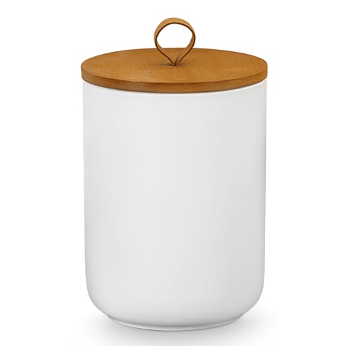 YYW Keramikdosen mit luftdichtem Bambusdeckel für die Küchentheke, zum Servieren von gemahlenem Kaffee, Tee, Kräutern, Getreide, Zucker, Salz, 3 Stück (weiß, mittelgroß) von YYW