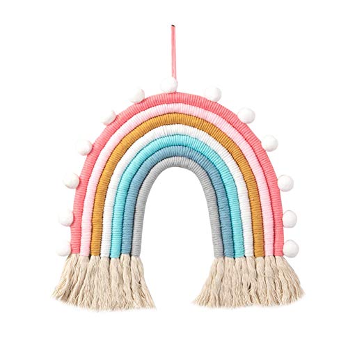 YYWJ Buntes Regenbogen-Wanddekor, Nordeuropa Handgewebter Regenbogen-Wandteppich, Seilgewebte Quastenkunst für Schlafzimmer Kinderzimmer Baby Kinderzimmer Spielzimmer Kleiner Wandteppich von YYWJ