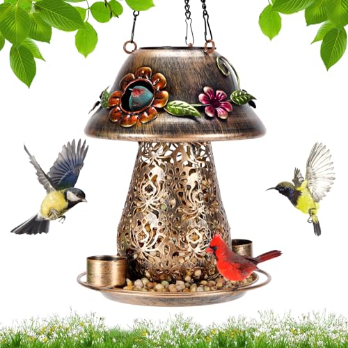 Pilz Solar Vogelfutterspender für Draußen Hängend Metall Wildvogel Futterspender Gartenlaterne mit S-Haken für Gartendekoration Braun von YYWMWM