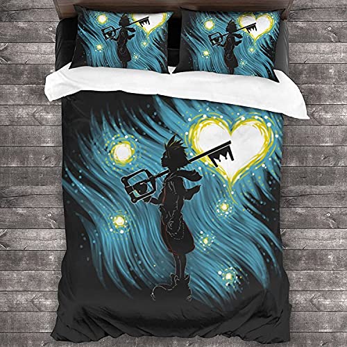 YYXPDD Black Night Kingdom Hearts Pattern Bettwäsche-Set Bettbezug 3-teiliges Set zur Schlafzimmerdekoration, inklusive 2 Kissenbezüge (Sora3,135X200cm+50x75cmx2) von YYXPDD