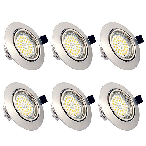 YYZB LED Einbaustrahler Dimmbar Schwenkbar, 6 x 6W GU10 550lm 3000K Warmweiß, 3-stufig dimmbar über Wandschalter, IP23 Deckeneinbaustrahler Einbauleuchte von YYZB