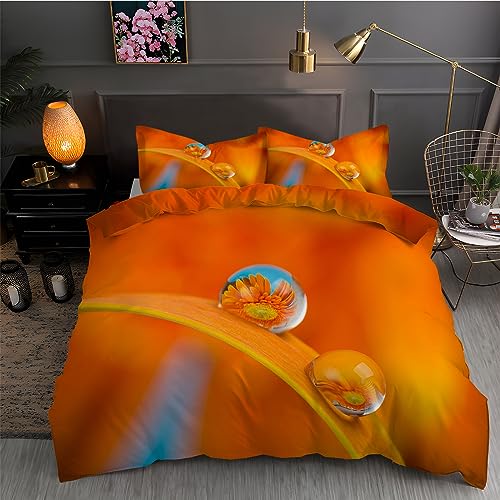 BettwäSche 155x220 Orange Bettbezug Set 3 Teilig Wassertropfen Flauschig BettbezüGe und 2 Kissenbezug 80x80, Allergiker BettwäSche-Sets Weiche Microfaser mit ReißVerschluss von YYZBS