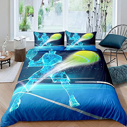 Bettwäsche 135x200 Blaues Tennis 3D Mikrofaser Bettbezug Mit 2 Kopfkissenbezug, Jungen Teens BettwäSche Set Kinder Erwachsene, Weich Haltbar Atmungsaktive von YYZBS