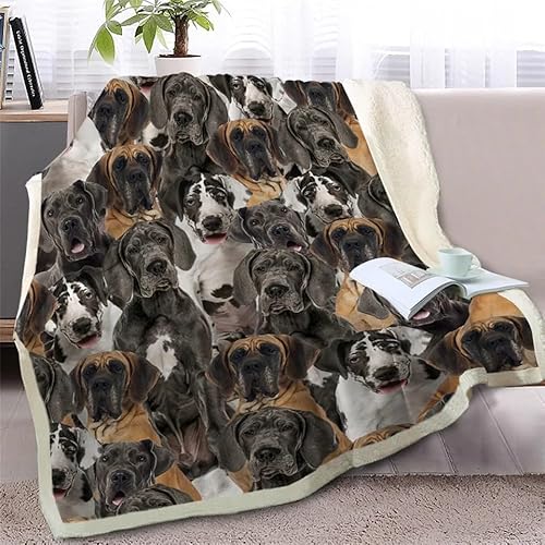 Kuscheldecke 220x240 Deutsche Dogge Pet Puzzle Kuscheldecke mit Muster Weiche Warme Microfaser Decke Erwachsene Wohndecke fÜr TV Sofa Couch Bett Blanket Tagesdecke von Bedsure