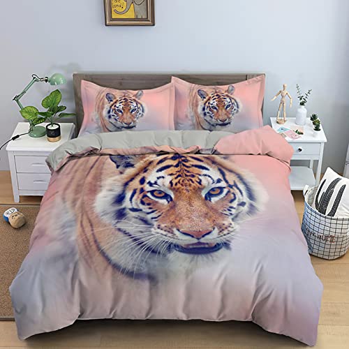 YYZBS BettwäSche 135x200 rosa Tiger Warme Mikrofaser BettwäSche-Sets,Mit ReißVerschluss BettwäSche 135x200 ​Und 2 Kissenbezug 80x80，Geeignet FüR Erwachsene Und Kinder von YYZBS