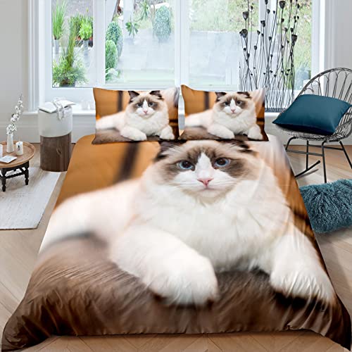 YYZBS Bettwäsche 135x200 Ragdoll-Katze Muster Bettbezug Weiche Und Angenehme Microfaser Bettbezug ​Mit ReißVerschluss ​+ 1 KissenbezüGe 80x80cm，Suitable for Adults and Children von YYZBS