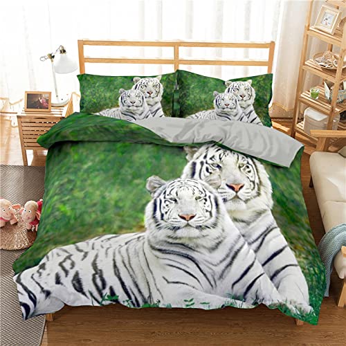 YYZBS Bettwäsche 135x200 weißer Tiger Muster Bettbezug Weiche Und Angenehme Microfaser Bettbezug ​Mit ReißVerschluss ​+ 1 KissenbezüGe 80x80cm，Suitable for Adults and Children von YYZBS