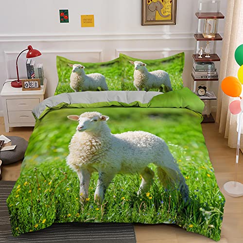 YYZBS Bettwäsche 140x200 GrüNe Schafe Warme Mikrofaser BettwäSche-Sets,Mit ReißVerschluss 3 Teilig Bettbezug Und 2 KissenbezüGe 80x80cm，Geeignet FüR Erwachsene Und Kinder von YYZBS