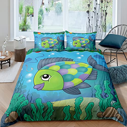 YYZBS KinderbettwäSche 100x135 Blauer großer Fisch 3D Print BettwäSche-Sets，Mit ReißVerschluss Microfaser KinderbettwäSche 100x135cm Und 1 KissenbezüGe 40x60cm，Suitable Children von YYZBS