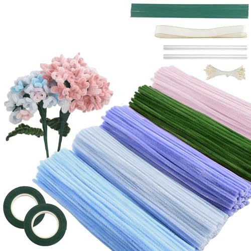 YYZGGLING 400 Stück Rohrreiniger Basteln Mit 20 Stück Blumendraht Mit Band Gartenarbeit Band Für DIY Blumen Machen Kits (Blau) von YYZGGLING